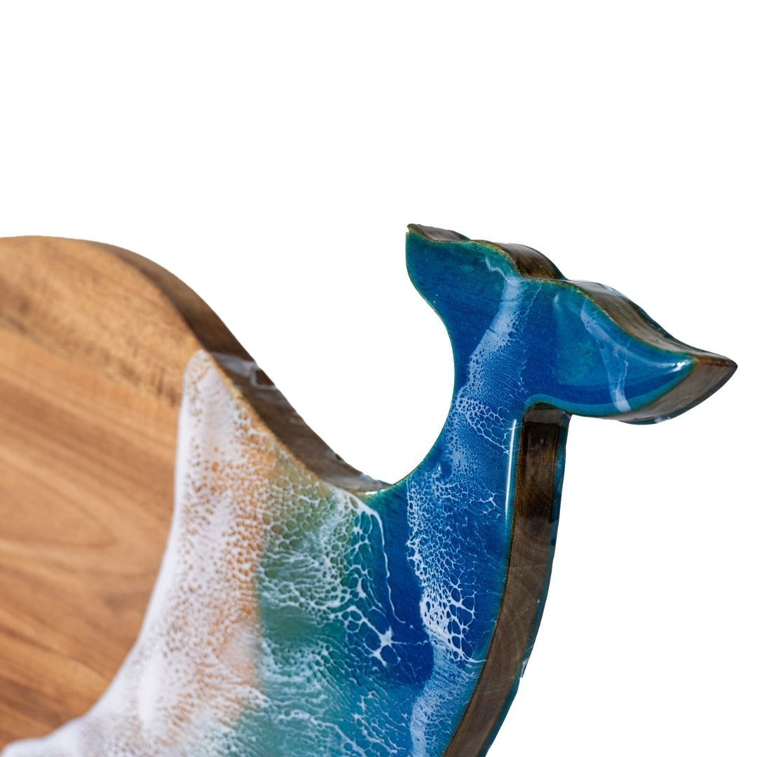 Whale Chopping Board – Handmade Acacia Serving Board with Ocean Resin Art | Personalized Gift | WDCTBF3
