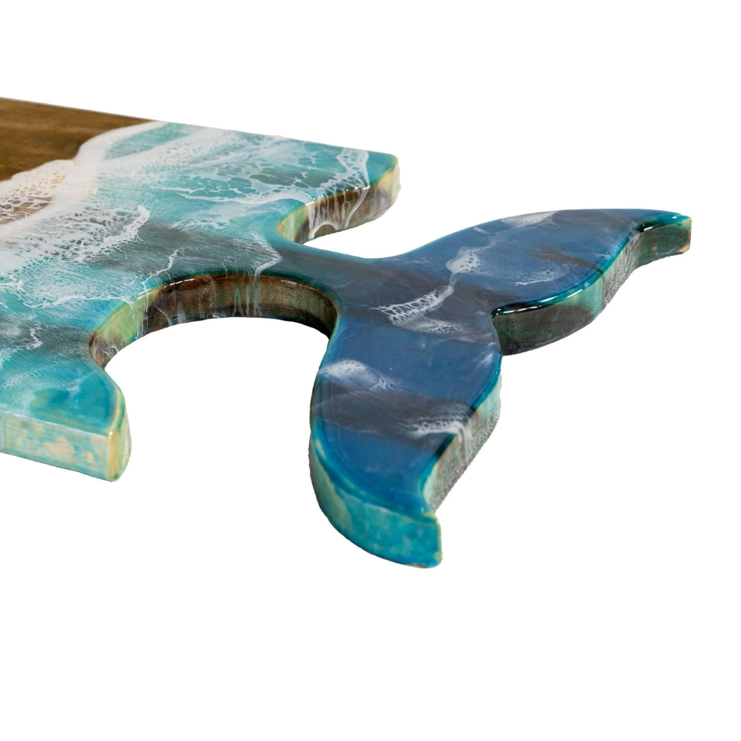 Whale Tail Ocean Resin Chopping Board – Coastal Acacia Wood Serving Board | Personalized Gift | WDCTBF1