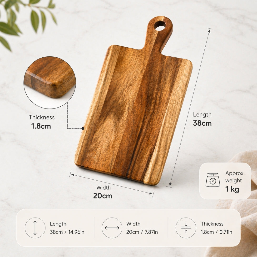 Acacia Wood Chopping Board with Handle – Rustic Serving Board | Personalized Gift | WDCTB03