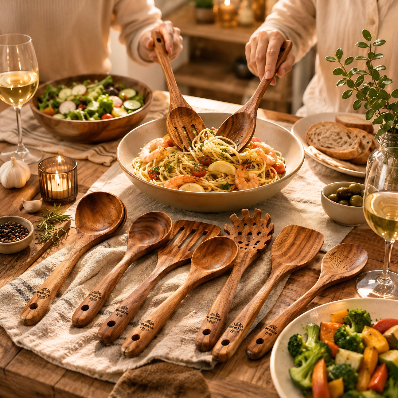10-Piece Teak Wood Kitchen Utensil Set – Premium Cooking Tools Set | WDUSET10