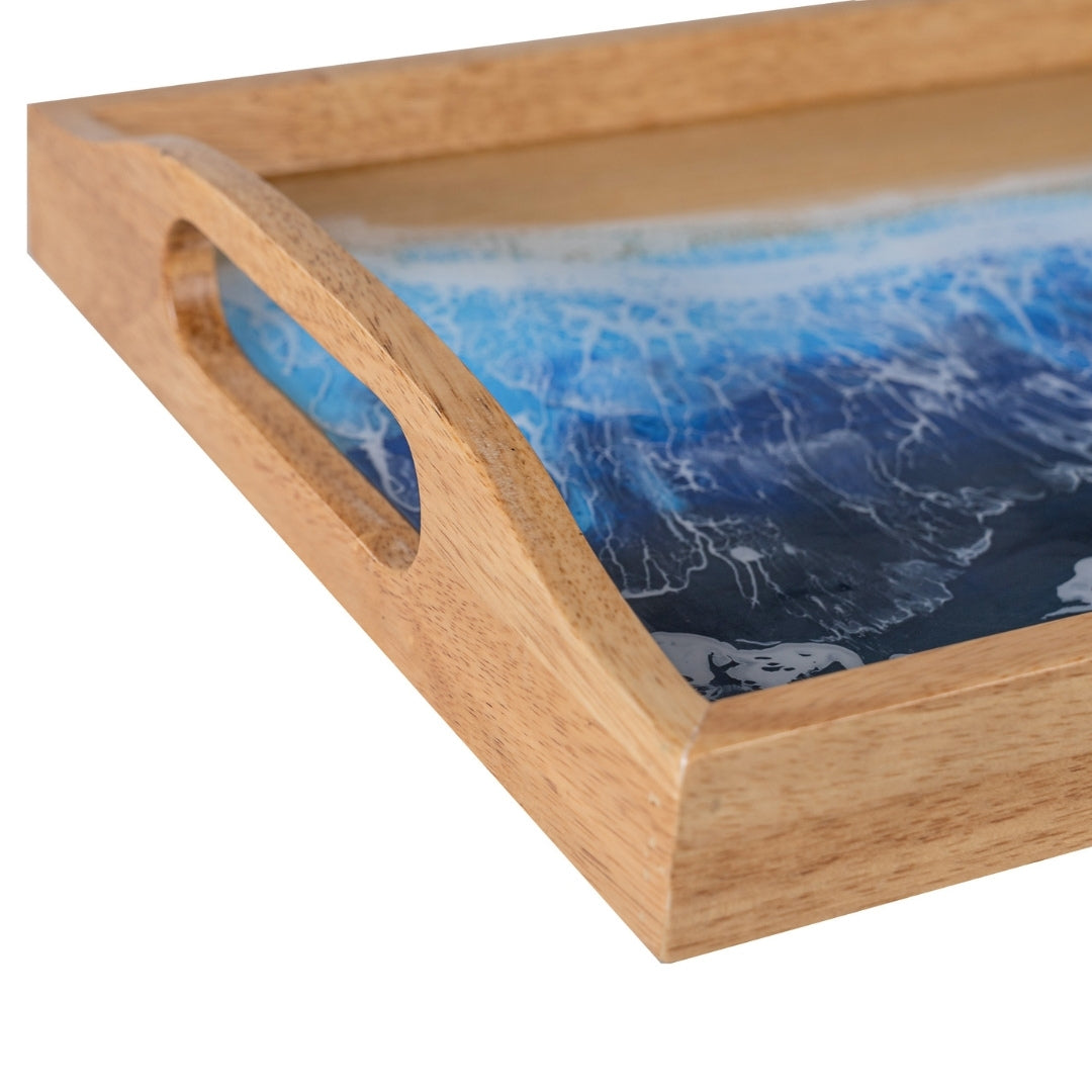 Rectangular Coastal Ocean Resin Tray – Handmade Acacia Wood | Home Decor, Housewarming Gift, Anniversary Gift | WDTRAY05