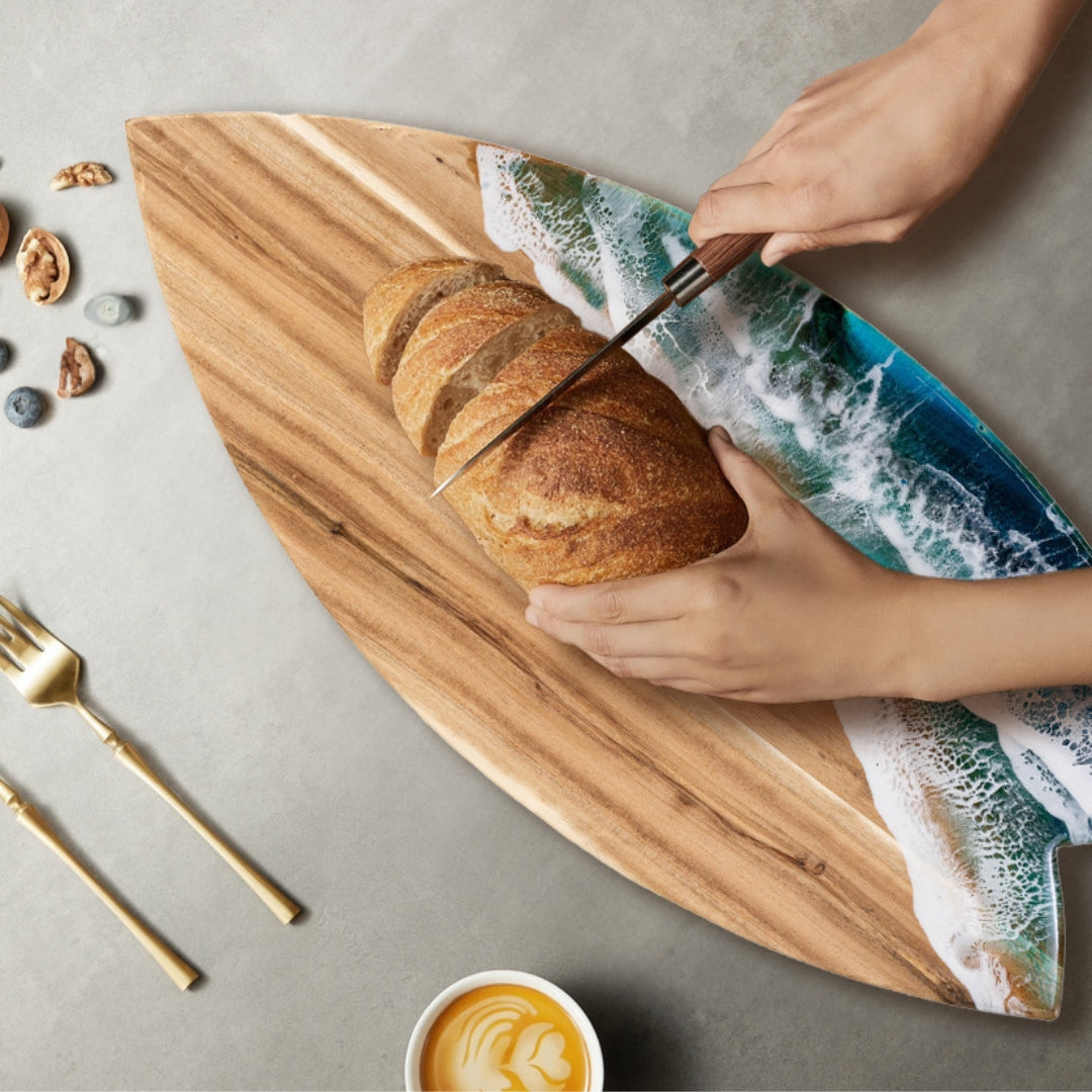 Shark Tail Acacia Wood Chopping Board – Ocean Resin Charcuterie Board | Personalized Gift | WDCTBF2