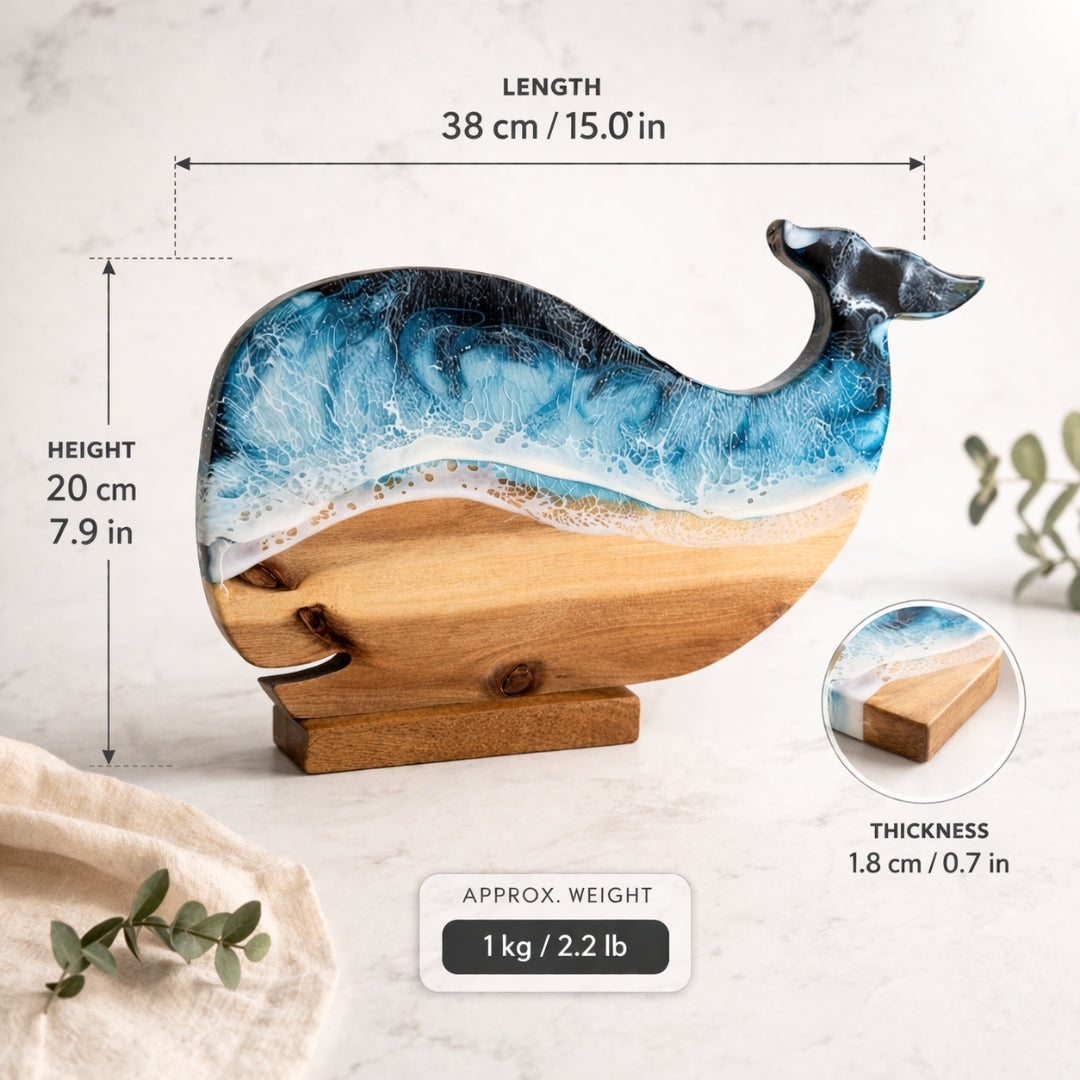 Wooden Whale Decor, Ocean Resin Art, Custom Engraved Coastal Home Housewarming Gift | WDWF1