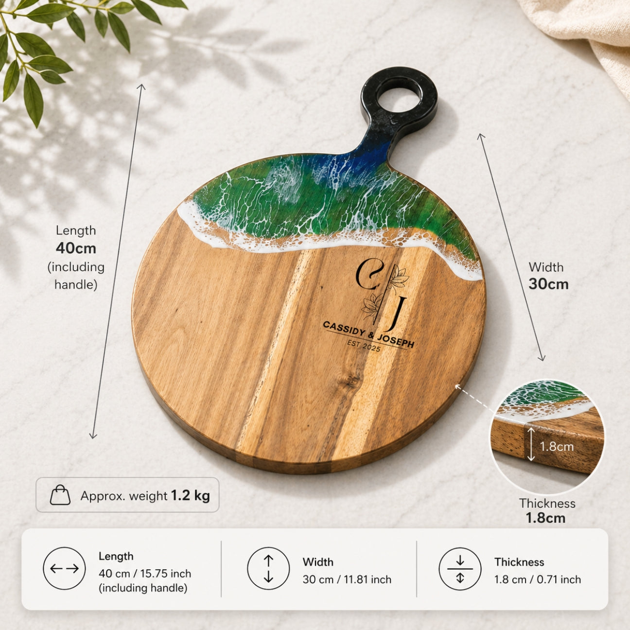 Ocean Wave Round Chopping Board – Handmade Acacia Wood | Personalized Gift | WDCTB10