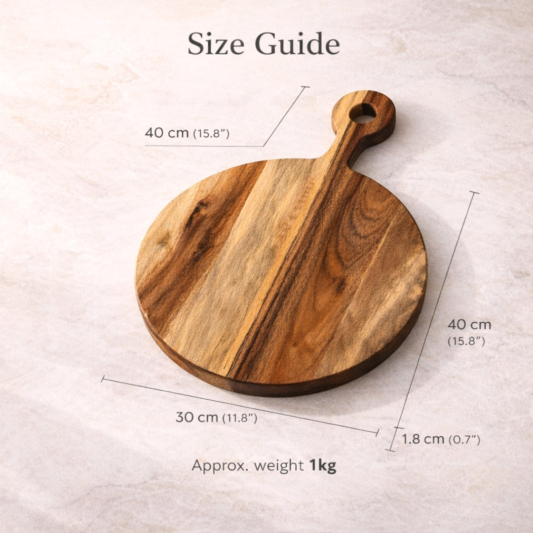 Round Acacia Wood Chopping Board – Rustic Charcuterie Serving Board | Personalized Gift | WDCTB10F