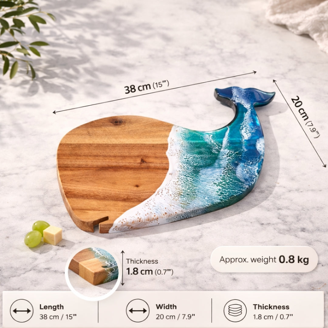 Whale Chopping Board – Handmade Acacia Serving Board with Ocean Resin Art | Personalized Gift | WDCTBF3
