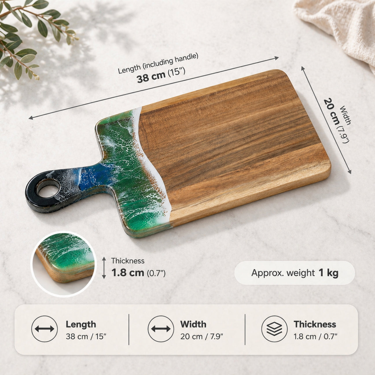 Ocean Resin Handle Chopping Board – Coastal Acacia Wood | Personalized Gift | WDCTB05