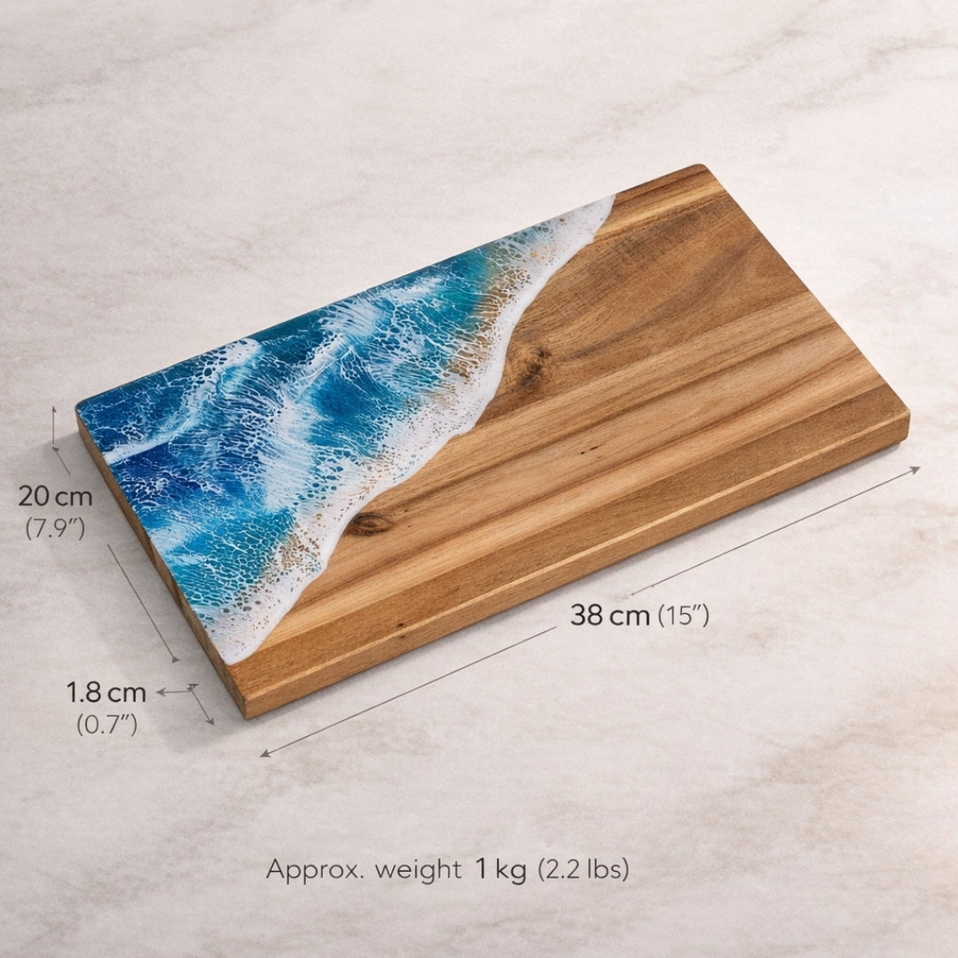 Ocean Resin Acacia Wood Chopping Board – Handmade Coastal Serving Board | Personalized Gift | WDCTB10F