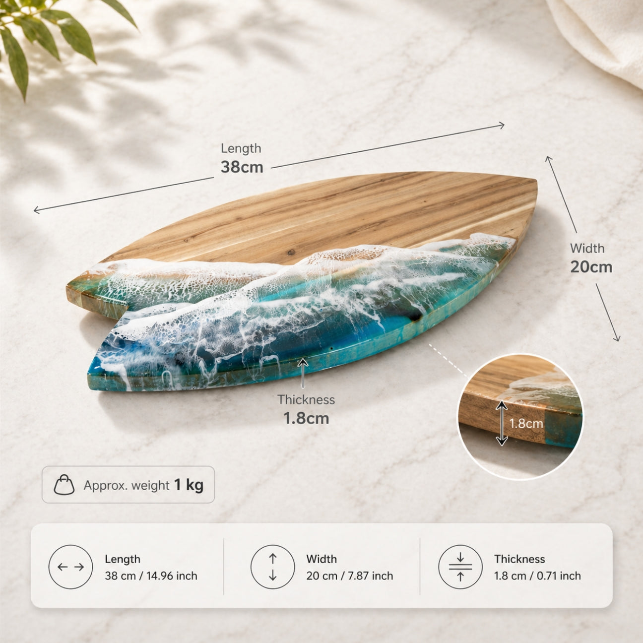 Shark Tail Acacia Wood Chopping Board – Ocean Resin Charcuterie Board | Personalized Gift | WDCTBF2