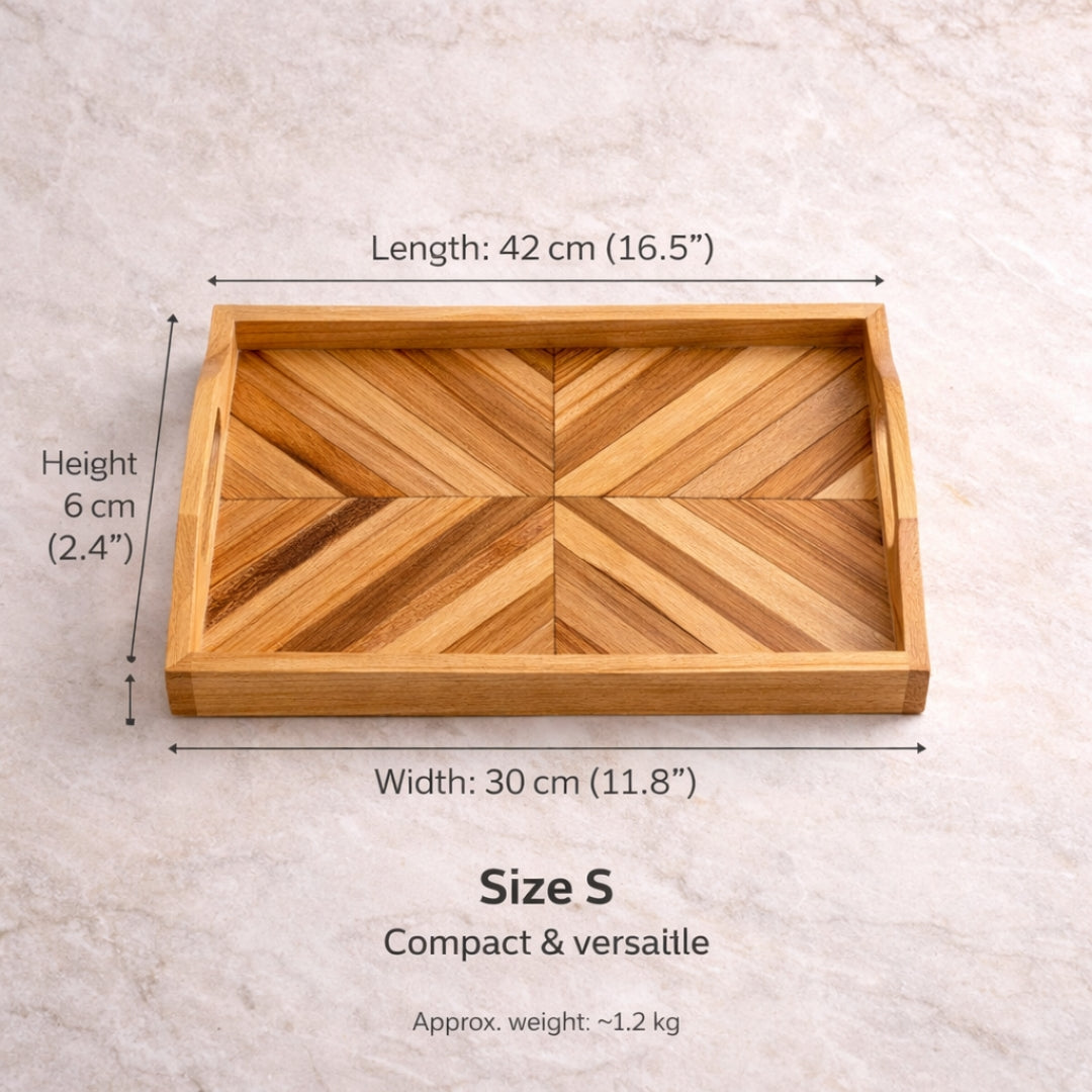 Rectangle Wooden Tray Handcrafted Solid Wood Inlay Design, Christmas Gift | Home Decor, Housewarming Gift, Anniversary Gift | WDTRAY03