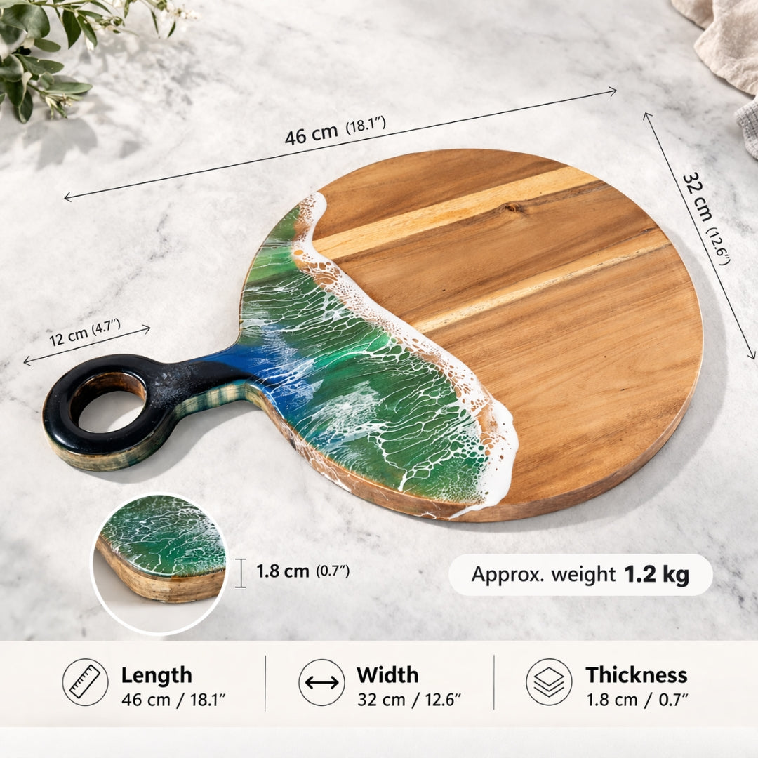 Ocean Wave Round Chopping Board – Handmade Acacia Wood | Personalized Gift | WDCTB10