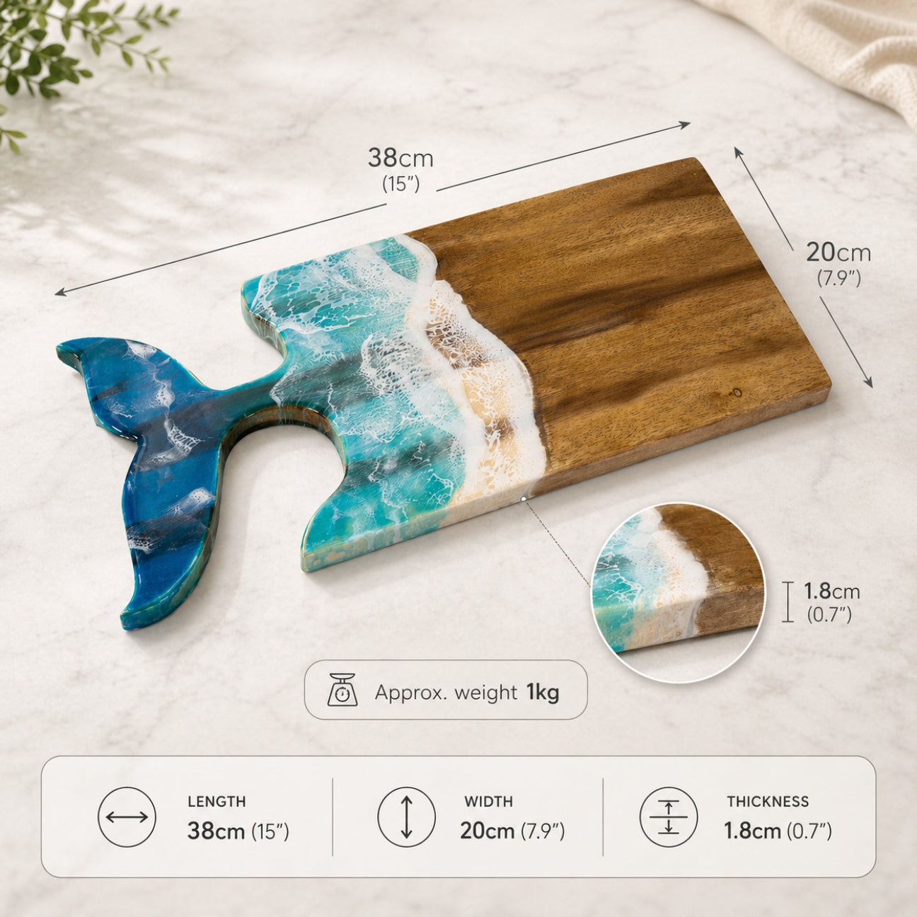 Whale Tail Ocean Resin Chopping Board – Coastal Acacia Wood Serving Board | Personalized Gift | WDCTBF1