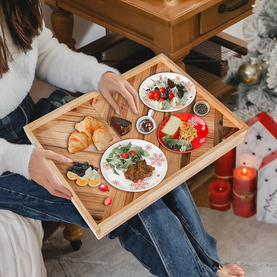 Wooden Serving Tray Stylish Handmade, Rustic Gift for Christmas and Family, Housewarming, Anniversary, Home Decor |  WDTRAY02
