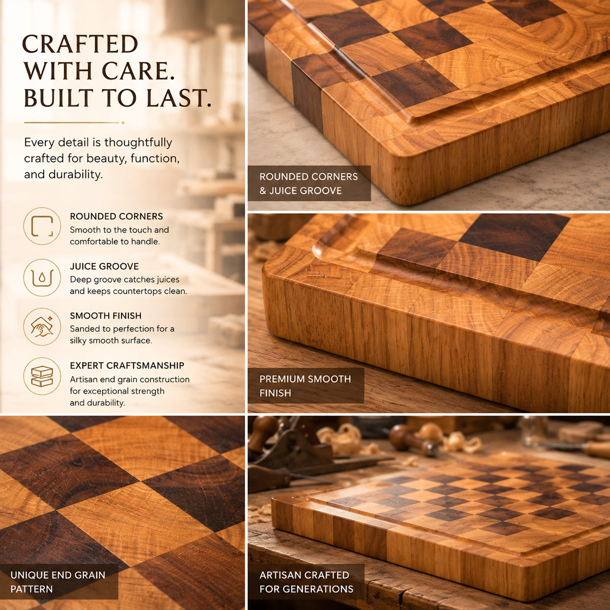 Checkerboard Acacia End Grain Board, 38x28x3 cm | WDA-CTB2617