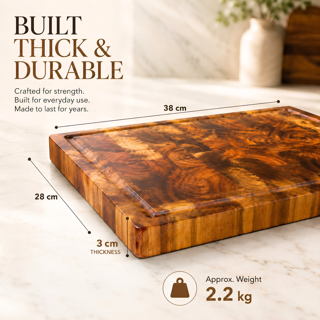 Mosaic Acacia End Grain Board with Juice Groove, 38 x 28 x 3 cm | WDA-CTB2618