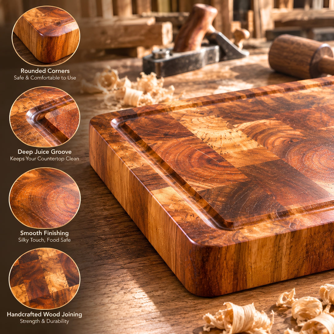 Mosaic Acacia End Grain Board with Juice Groove, 38 x 28 x 3 cm | WDA-CTB2618